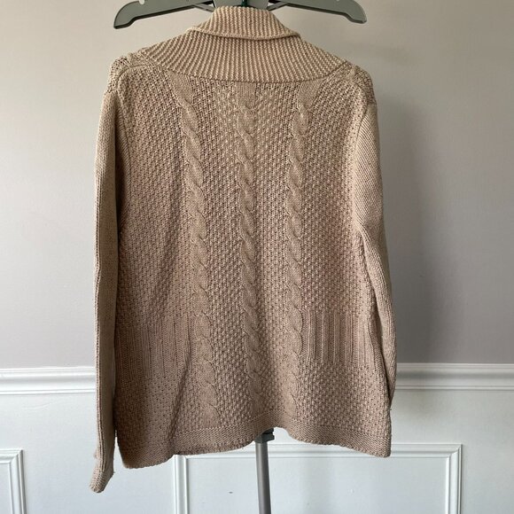 Eddie Bauer Tan Cable Knit Button-up Fisherman's Sweater - Picture 2 of 10